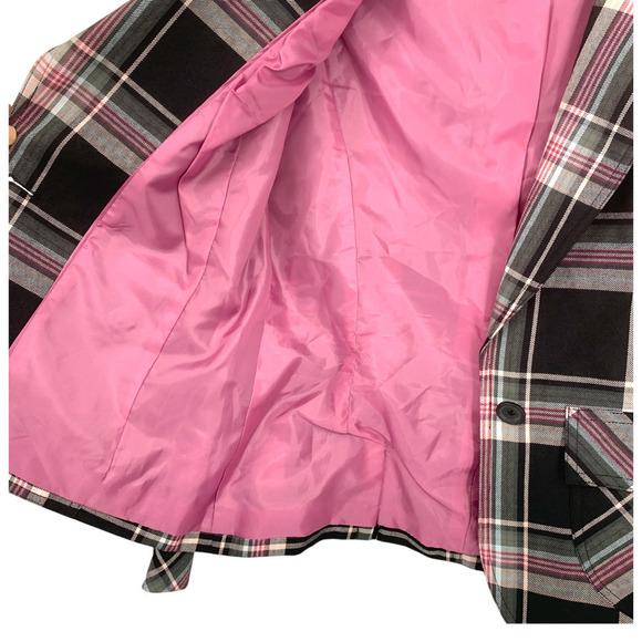 Vintage 1990's Mixit Sz 10 Pink Plaid Shrunken Blazer Jacket Clueless Friends - Picture 6 of 11